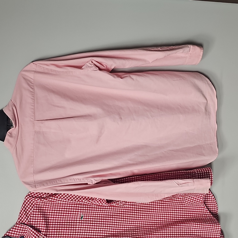 Vineyard Vines Men's Medium Red Check Plaid & Ralph Lauren Peach Button Down - Picture 14 of 16